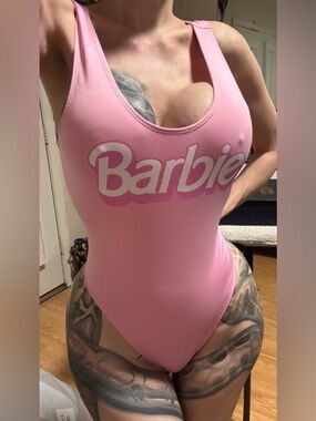 Barbie Pink Logo One-Piece Swimsuit L